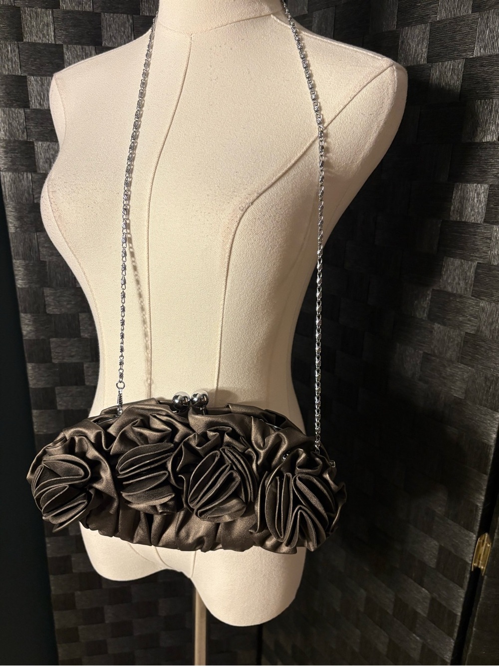 Miztique Satin Rosette Evening Clutch Crossbody Purse
